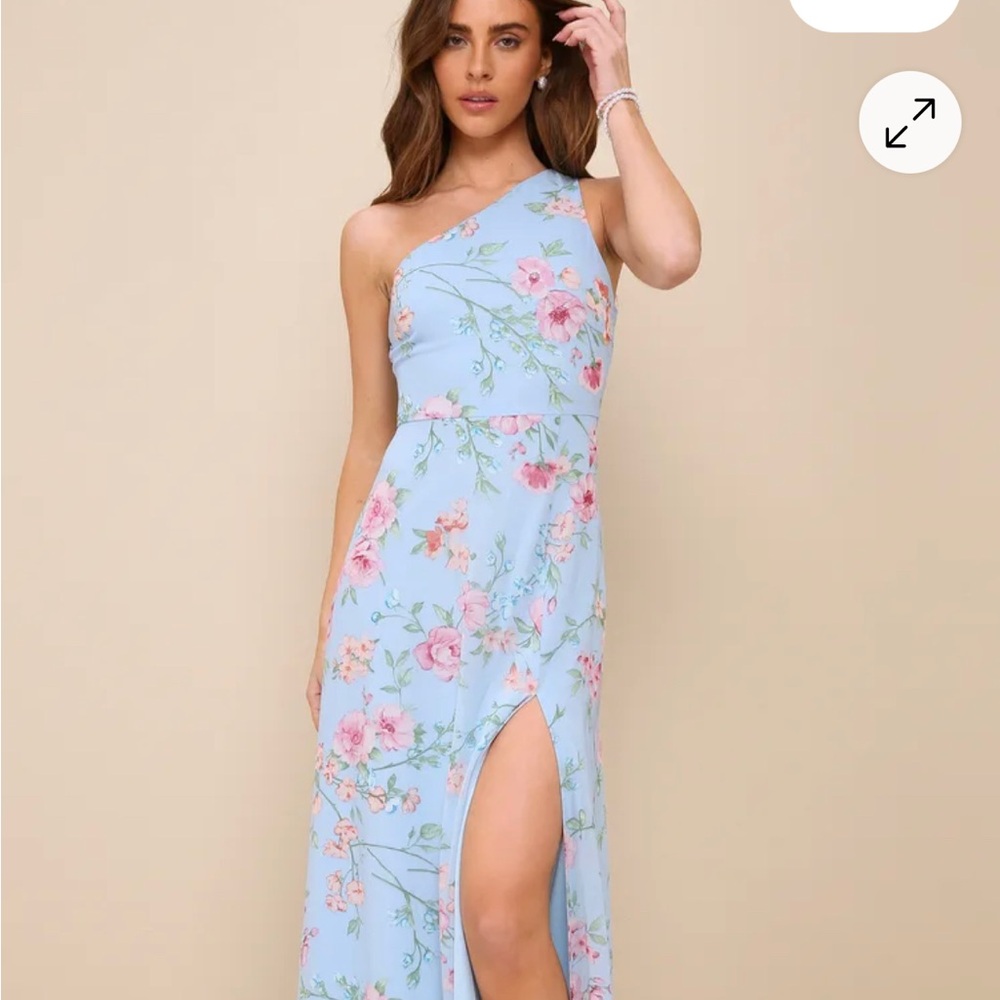 Lulu's Blue Floral One Shoulder Dress